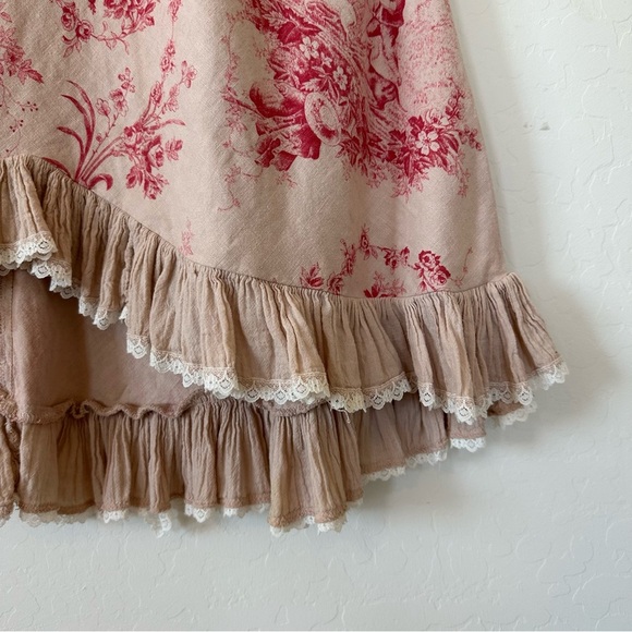 Soft Surroundings Vintage Antique Cottage Pattern Ruffle Hem Linen Blend Skirt - Picture 3 of 13